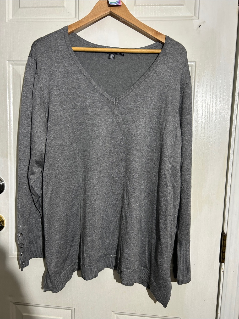 Womens V-Neck Gray Sweater - Classic Lightweight Knit